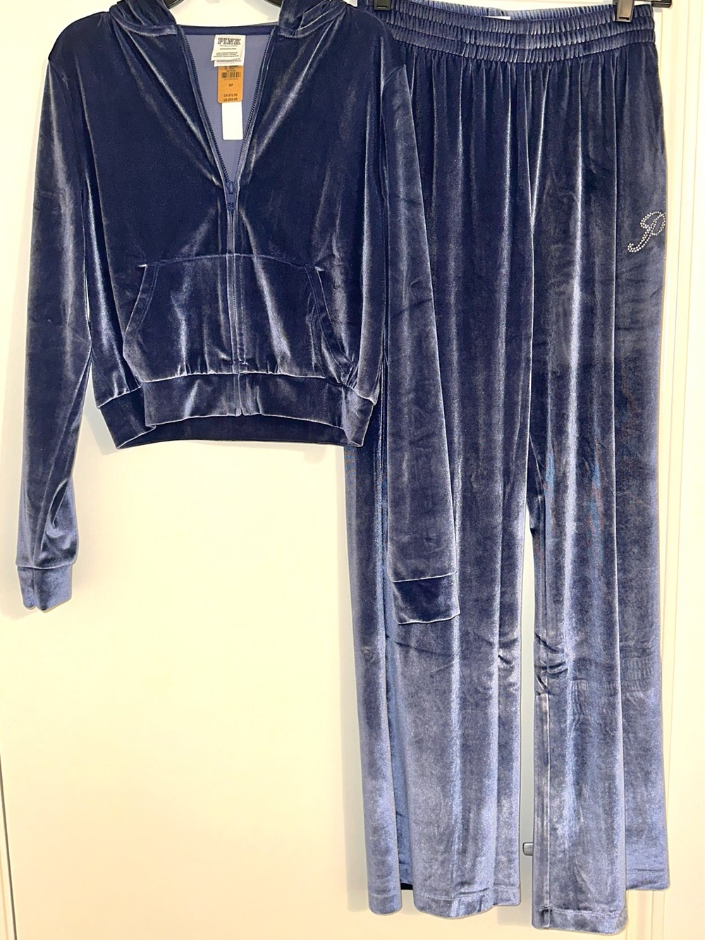 PINK Victoria's Secret Velvet Velour Hoodie & Wide-Leg Pants Set in Blue